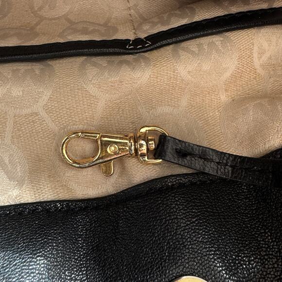 Michael Kors Womens Hamilton Satchel Handbag Leather Goldtone Lock Classic Black - Picture 11 of 13